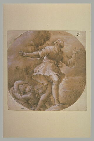 Un homme debout, à ses pieds, deux figures s'embrassant, et une autre buvant, image 2/2