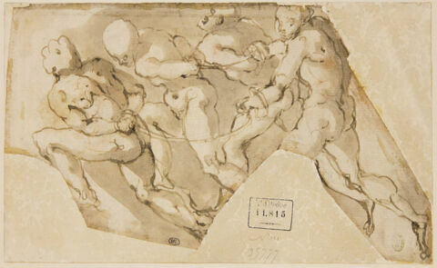 Homme nu conduisant trois hommes nus, les mains liées derrière le dos, image 1/2