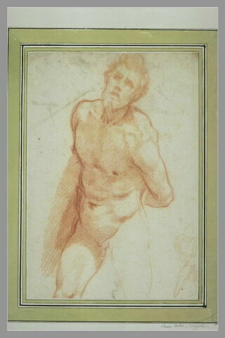 Homme nu, à mi-corps, les mains derrière le dos ; esquisse de la même figure, image 2/2