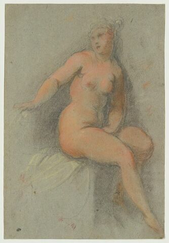 Femme nue, assise, la main entre les cuisses, image 1/2