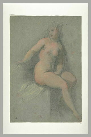 Femme nue, assise, la main entre les cuisses, image 2/2