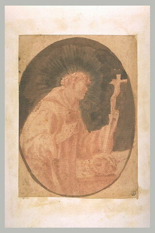 Un saint appuyé sur un crâne,  tenant un crucifix dans la main gauche, image 1/1