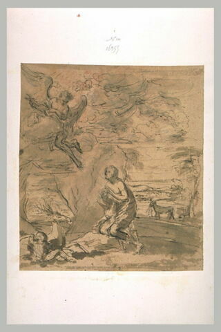 Ange montrant un crucifix à une sainte agenouillée près d'un cerf, image 1/1
