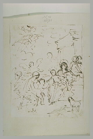 Sainte Elisabeth et saint Jean aux pieds de la Vierge assise avec l'Enfant
