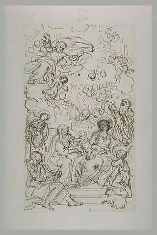 Vierge à l'Enfant, sainte Anne, entourés de saints, et Dieu dans les nuées