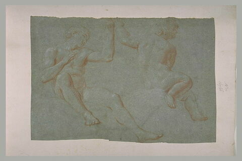 Enfant nu, et jeune garçon nu, assis sur des nuages, image 1/1
