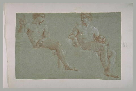 Deux hommes nus, assis, l'un tenant un roseau, l'autre un crâne, image 1/1