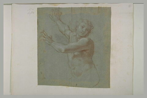 Demi-figure d'un homme nu, la tête tournée vers la droite, les bras tendus, image 1/1
