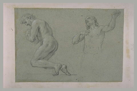 Homme nu, à genoux, se recueillant, demi-figure d'homme nu, les yeux levés, image 1/1