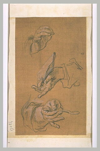 Main tenant une cuillère, main tenant une feuille de papier, et main fermée, image 1/1