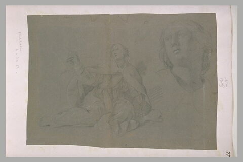 Figure assise, levant le bras droit et reprise de la tête à droite, image 2/2