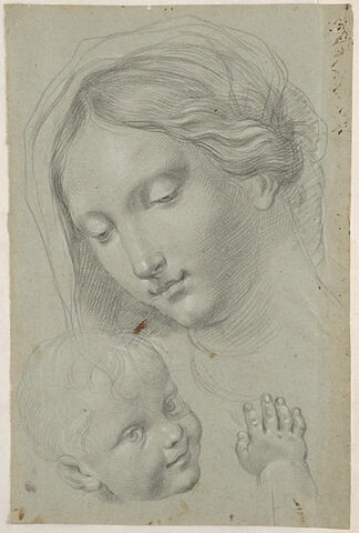 Une tête de femme regardant une tête d'enfant : Vierge à l'Enfant (?), image 1/2