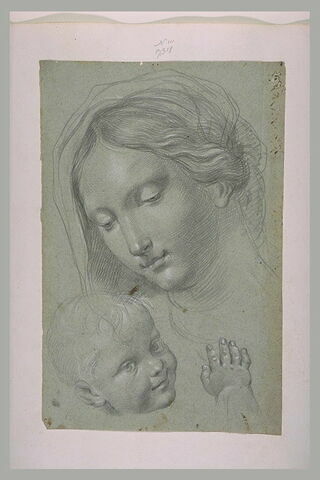 Une tête de femme regardant une tête d'enfant : Vierge à l'Enfant (?), image 2/2