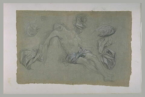 Etudes d'un christ mort pour une piéta, de draperies et d'une manche, image 1/1