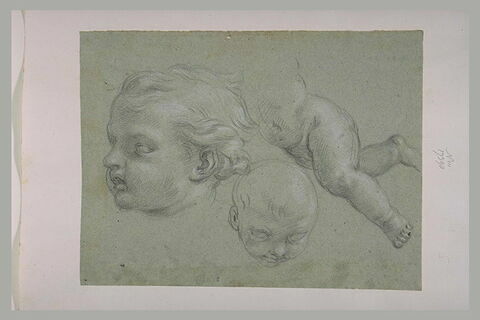 Deux têtes d'enfants, et corps d'un enfant nu, volant, image 1/1
