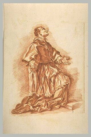 Prêtre à genoux, regardant au ciel : Saint Charles Borromée