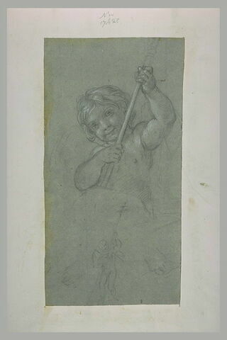 Demi-figure d'ange tenant une crosse et croquis de la figure entière, image 1/1