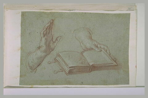 Etude de deux mains dont une posée sur un livre, image 1/1