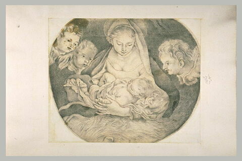 Vierge à l'Enfant, entourés de trois chérubins
