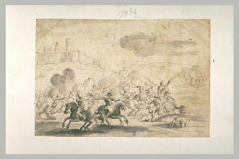 Combat de cavalerie, au pied d'une ville fortifiée, image 1/1