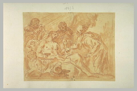 Vieillard s'adressant à un homme malade, à demi-étendu, image 2/2