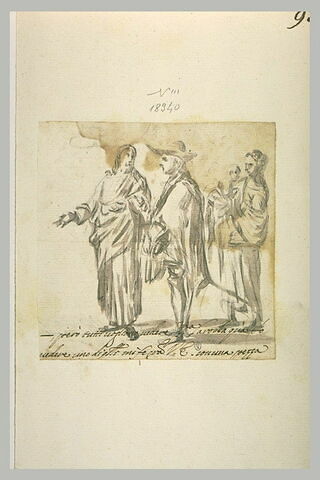 Le Christ s'adressant à un Pélerin, accompagné d'une femme portant un enfant