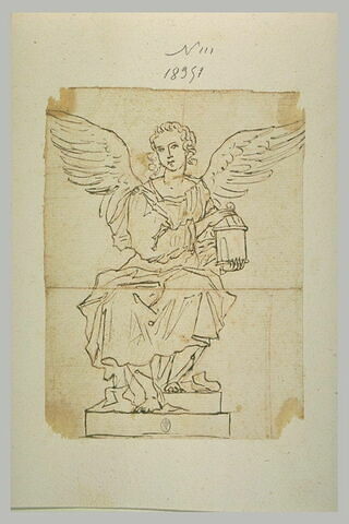 Un ange assis un récipient dans les mains; l'archange Raphaël ?