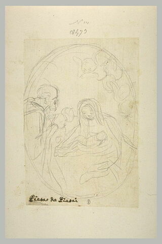 Des figures et des anges adorant la Vierge à l'Enfant, image 1/1