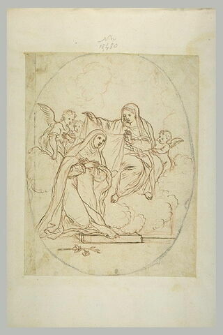 La Vierge, entourée d'anges, couvrant d'un voile la tête d'une religieuse, image 2/2