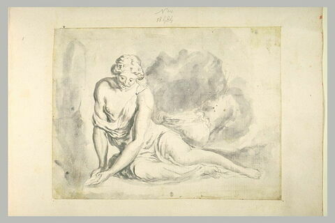 Une femme à demi nue, assise par terre : naïade (?), image 1/1