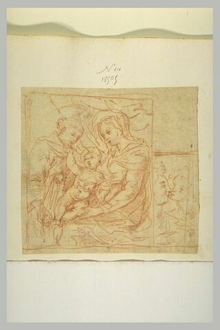 Saint Dominique devant l'Enfant sur les genoux de la Vierge ; deux profils