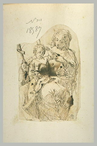 La Vierge assise avec l'Enfant Jésus tenant une petite croix, image 1/1