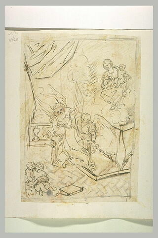Apparition de la Vierge à l'Enfant à un saint soutenu par deux anges