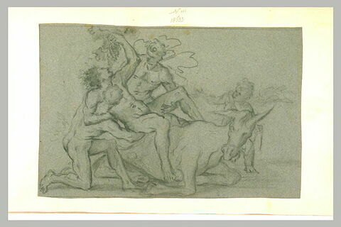 Deux hommes soutenant Bacchus à cheval sur un âne étendu, image 1/1