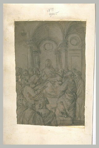 Groupe de figures entourant la Vierge assise