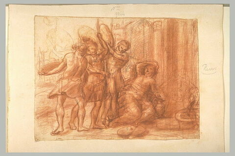 Trois soldats romains attaquant une femme à terre, image 1/1