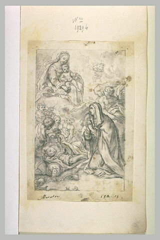 Une religieuse implorant la Vierge et l'Enfant en faveur d'un malade, image 1/1