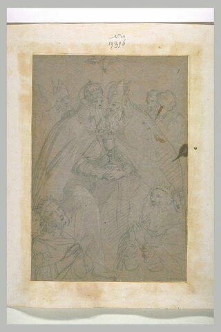 Deux souverains agenouillés devant un pape et un évêque tenant une hostie, image 1/1