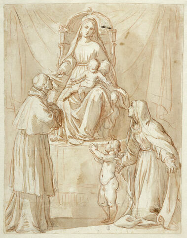 Vierge à l'Enfant assis sur un trône et deux saints, image 1/2