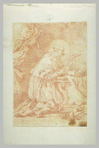 Saint agenouillé, priant devant un crucifix, image 1/1