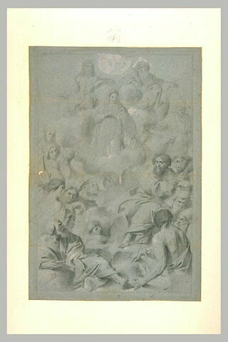 Groupe de Bienheureux, avec la Sainte Trinité et la Vierge, sur des nuages, image 1/1