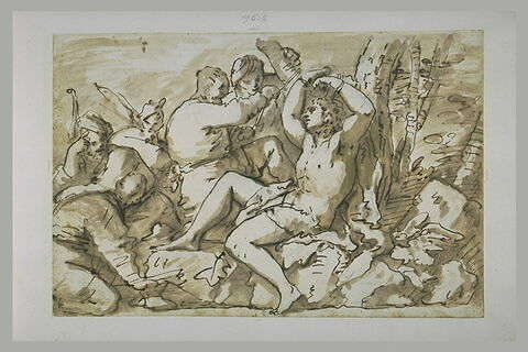 Bourreaux attachant un homme à un arbre : martyre d'un saint (?), image 1/1
