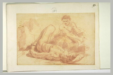 Homme nu étendu sur le dos, regardé par une figure souffrant, image 1/1