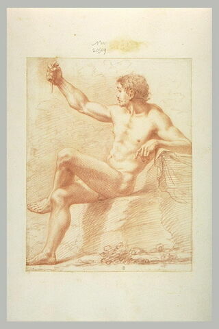 Homme nu, assis, les jambes croisées, tourné vers la gauche, image 1/1
