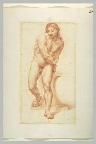 Homme nu, de face, appuyé sur une colonne, image 1/1