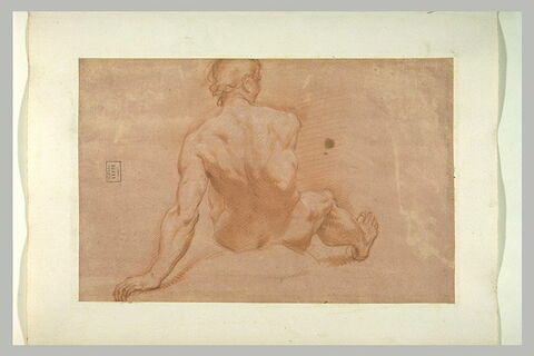 Homme nu, assis, de dos, appuyé sur le bras gauche, image 1/1