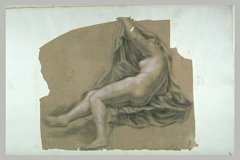 Femme nue, assise, de profil, s'enveloppant d'une draperie, image 1/1