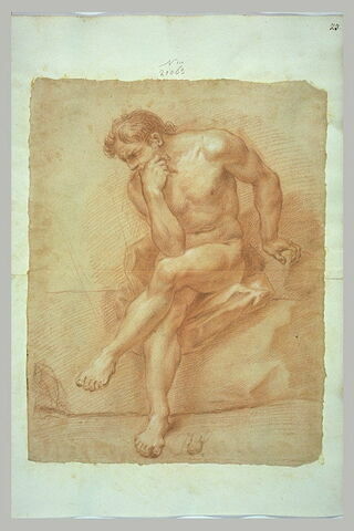 Homme nu, assis, pensif, image 1/1
