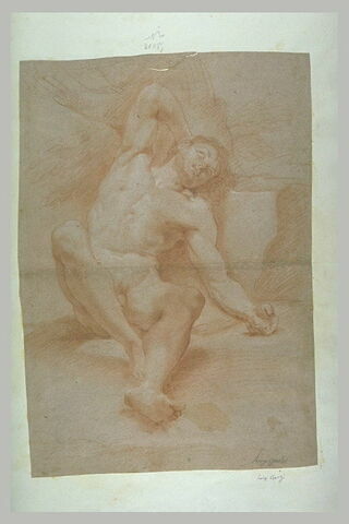 Homme nu, assis, appuyé sur un rocher, image 1/1