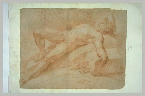 Homme nu, couché sur le dos, le bras gauche pendant, image 1/1